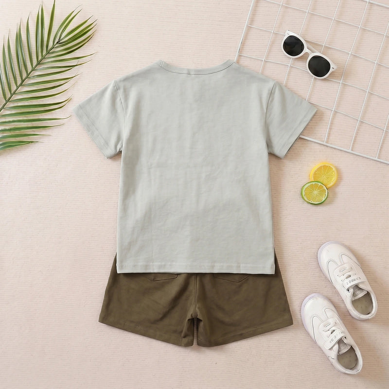 Boys Light Grey Short Sleeve T-Shirt With Elasticated Shorts Sets 2 pc. Sets
