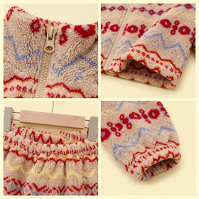 Girls Red Geometric Fleece Jacket & Pants Co-ord Sets Sets