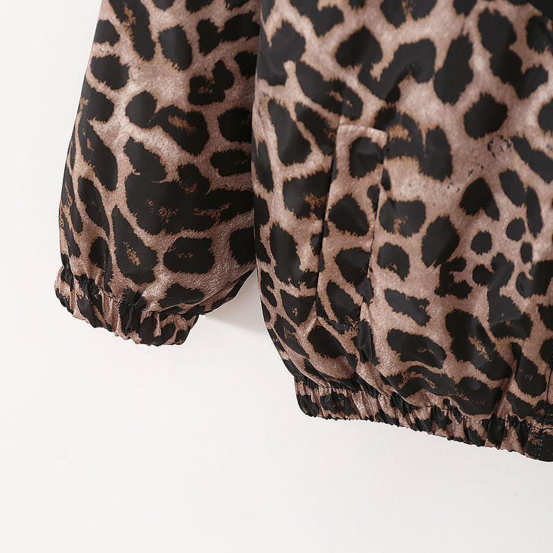 Girls Black Leopard Printed Hooded Zip-Up Jacket Coats & Jackets