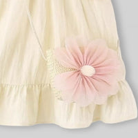 Girls Cream Sleeveless Summer A-line Dress With Sling Bag Casual Dresses