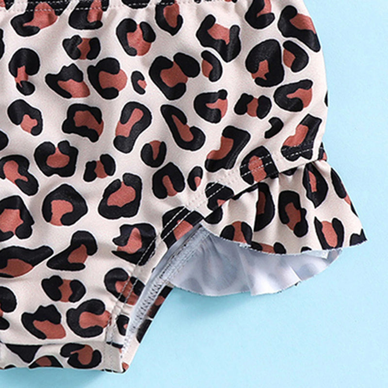 Girls Apricot Leopard Print Top With Briefs Swimwear Sets Sets