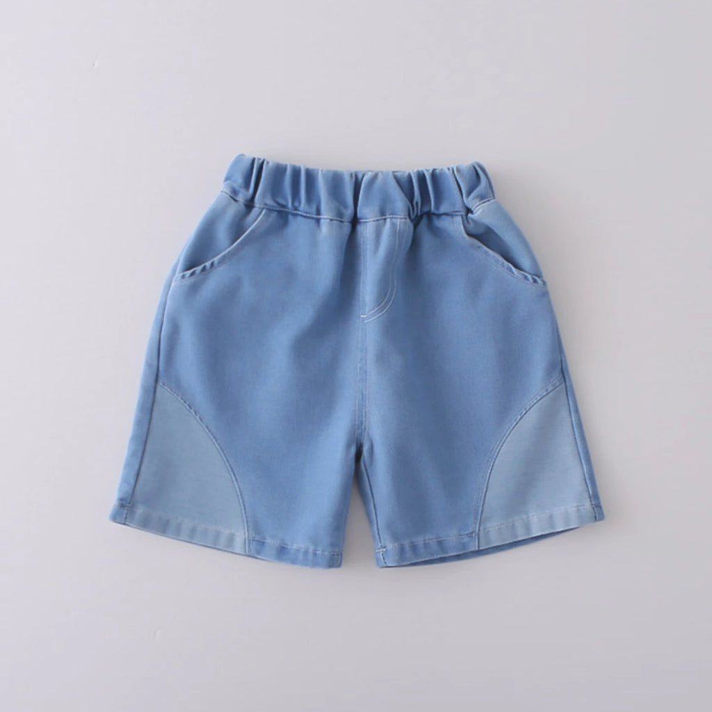 Boys Off White Bear Printed Polo T-Shirt With Denim Shorts Set Sets