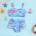 Girls Light Blue Abstract Printed Sleeveless Top With Briefs Swimwear Sets Sets Light Blue 1-2 Y