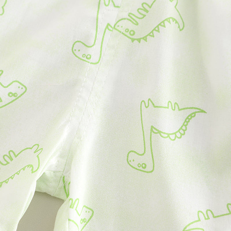 Boys Green Dinosaur Printed Shirt With Sleeveless T-Shirt And Shorts Set 3 pc. Sets