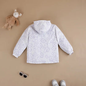 Girls Purple Bear Printed Reversible Hooded Zipper Jacket Coats & Jackets