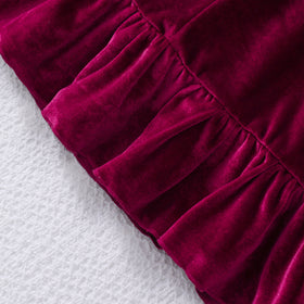 Girls Maroon Solid Velvet Beaded Fit & Flare Dress Casual Dresses