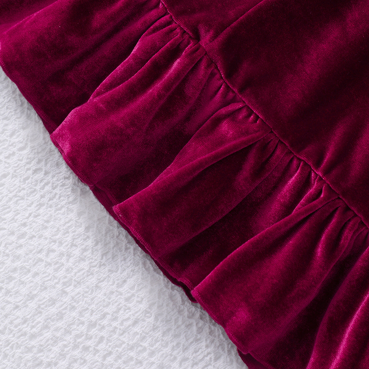 Girls Maroon Solid Velvet Beaded Fit & Flare Dress Casual Dresses