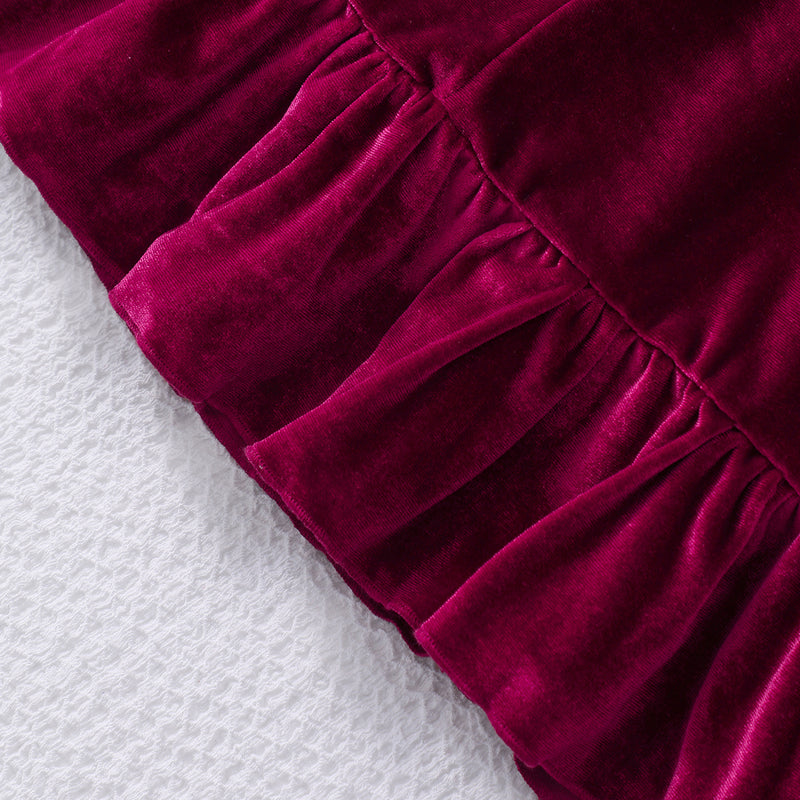 Girls Maroon Solid Velvet Beaded Fit & Flare Dress Casual Dresses