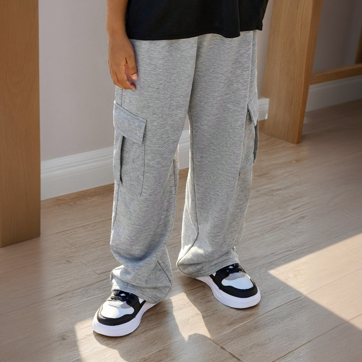 Boys Grey Knitted Straight Fit Cargo Pants Cargo Pants