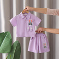 Girls Purple Bunny Appliqued Short Sleeves Polo T-Shirt With Shorts Set 2 pc. Sets Purple 1-2 Y