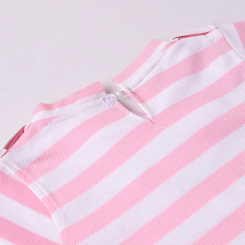 Girls Pink Stripe T-Shirt With Heart Embroidered Dungaree Sets 2 pc. Sets