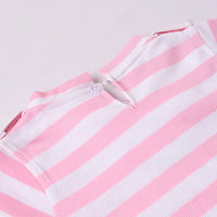 Girls Pink Stripe T-Shirt With Heart Embroidered Dungaree Sets 2 pc. Sets