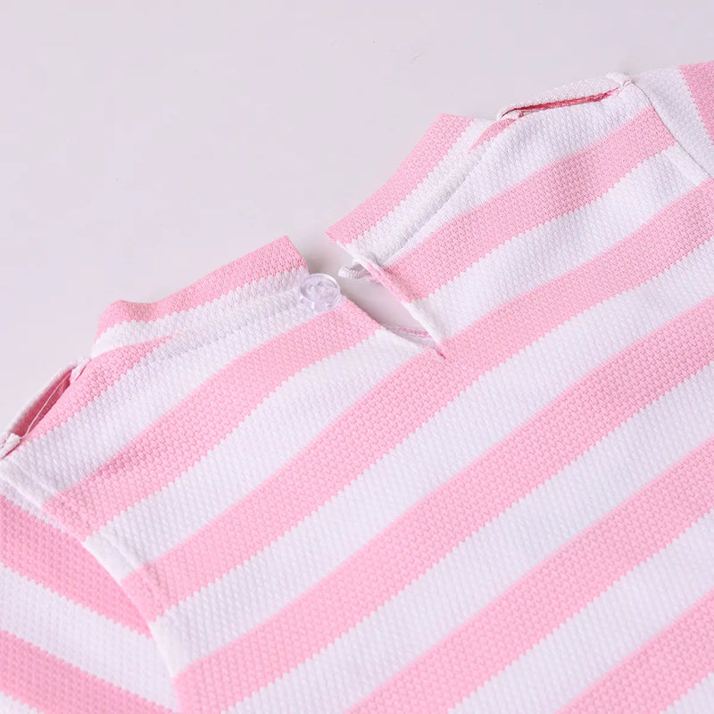 Girls Pink Stripe T-Shirt With Heart Embroidered Dungaree Sets 2 pc. Sets