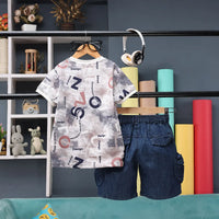 Boys Multicolour Alphanumeric Printed T-Shirt With Denim Shorts Sets 2 pc. Sets