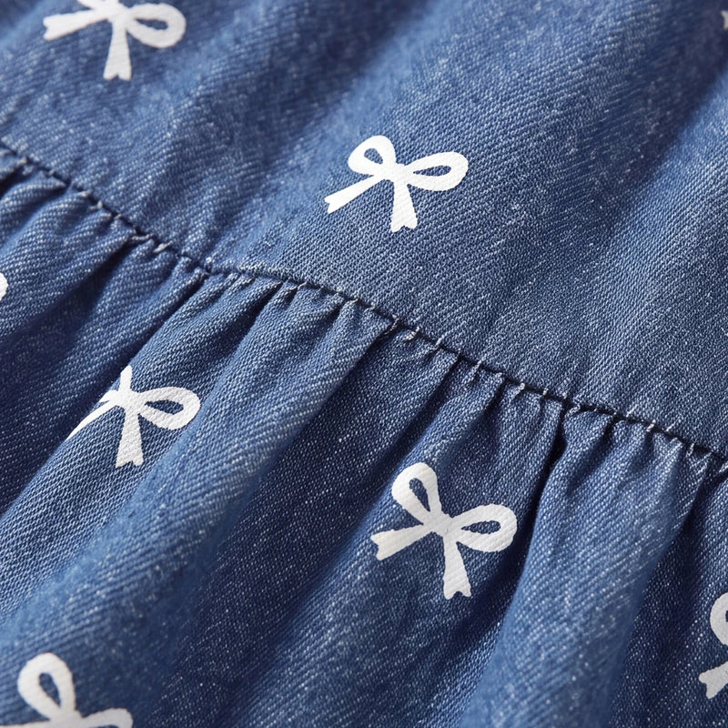 Girls Blue Bow Print Elasticated Tiered Skirt Skirts