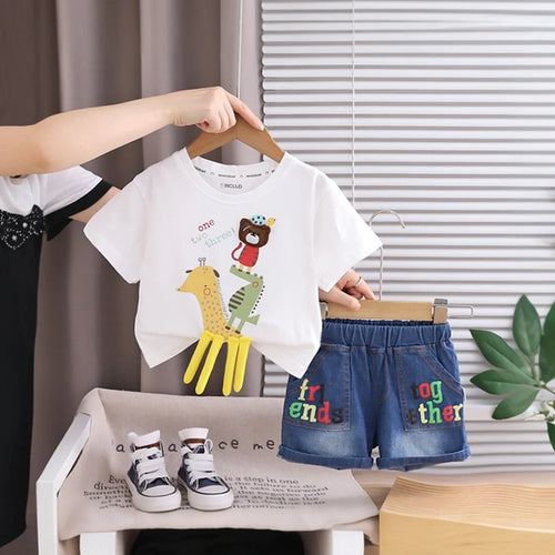 Boys Off White Animal Applique Short Sleeve T-Shirt With Denim Shorts Sets 2 pc. Sets Off White 1-2 Y