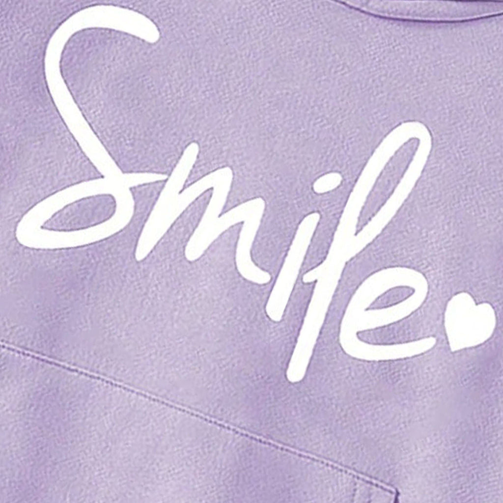 Girls Lilac Smile Printed Hooded Sweatshirt Sweatshirts & Hoodies