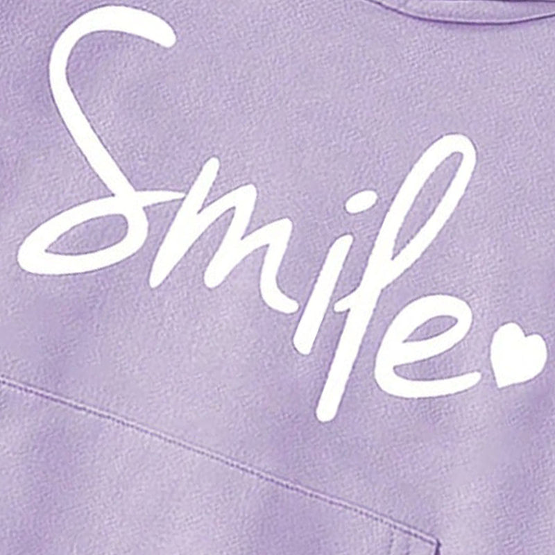 Girls Lilac Smile Printed Hooded Sweatshirt Sweatshirts & Hoodies