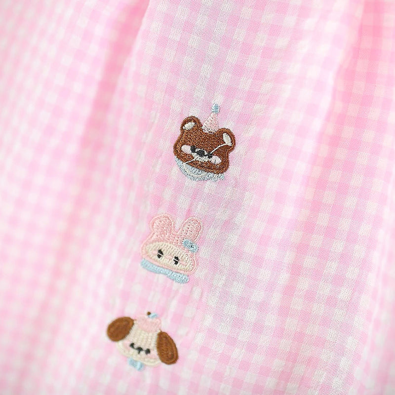 Girls Pink Checked A-line Top With Shorts Sets Sets