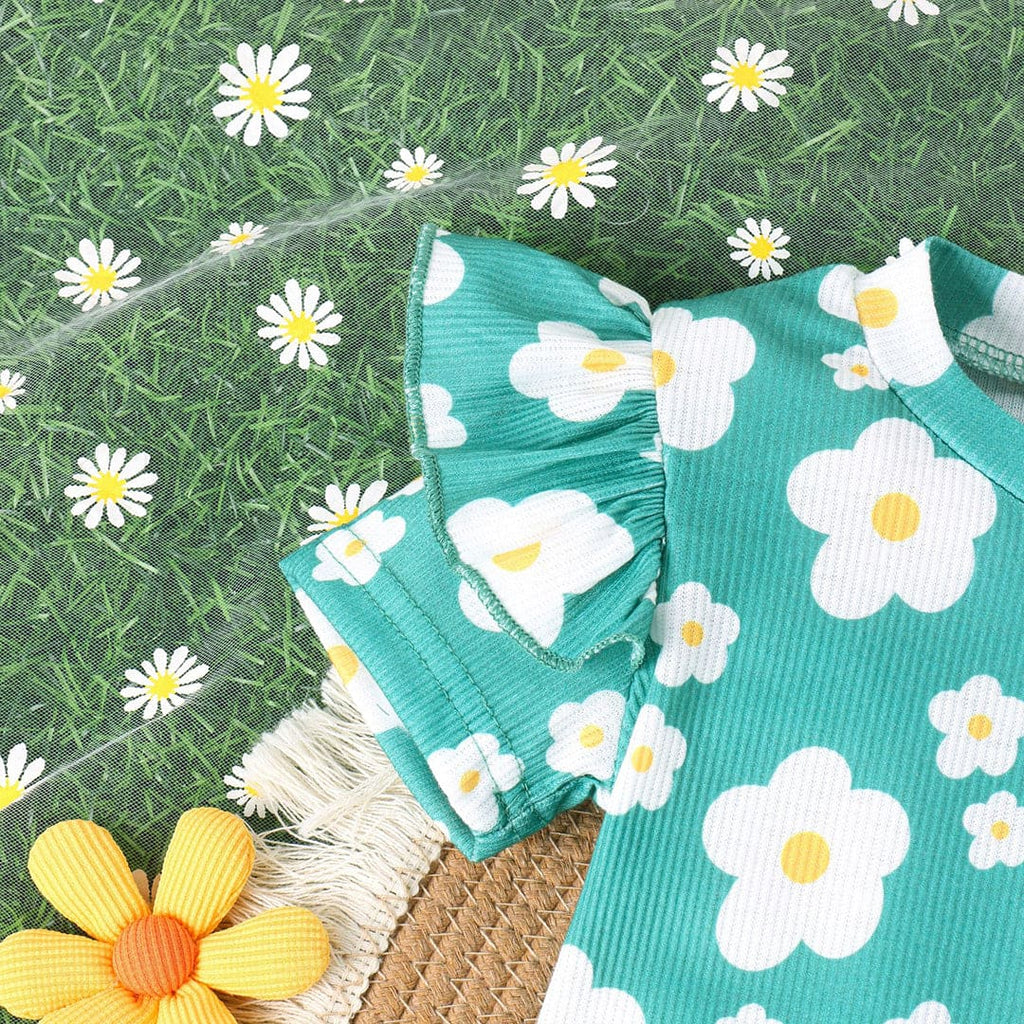 Girls Short Sleeve Flower Printed T-Shirt With Shorts Set 2 pc. Sets   