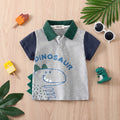 Boys Grey Dinosaur Themed Short Sleeves Polo T-Shirt Tshirts Grey 1-2 Y