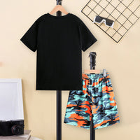 Boys Black Camouflage Printed Short Sleeves T-Shirt With Shorts Set 2 pc. Sets