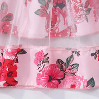 Girls Pink Floral Print Tulle Overlay Fit & Flare Dress Casual Dresses