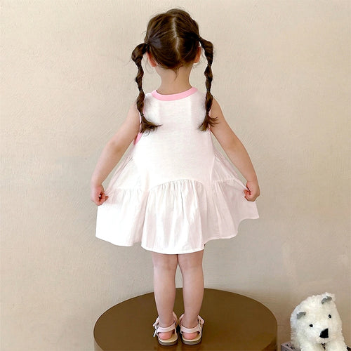 Girls Pink Self-Design Sleeveless A-line Dress Casual Dresses