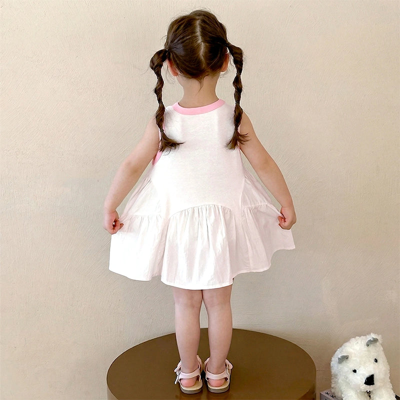 Girls Pink Self-Design Sleeveless A-line Dress Casual Dresses