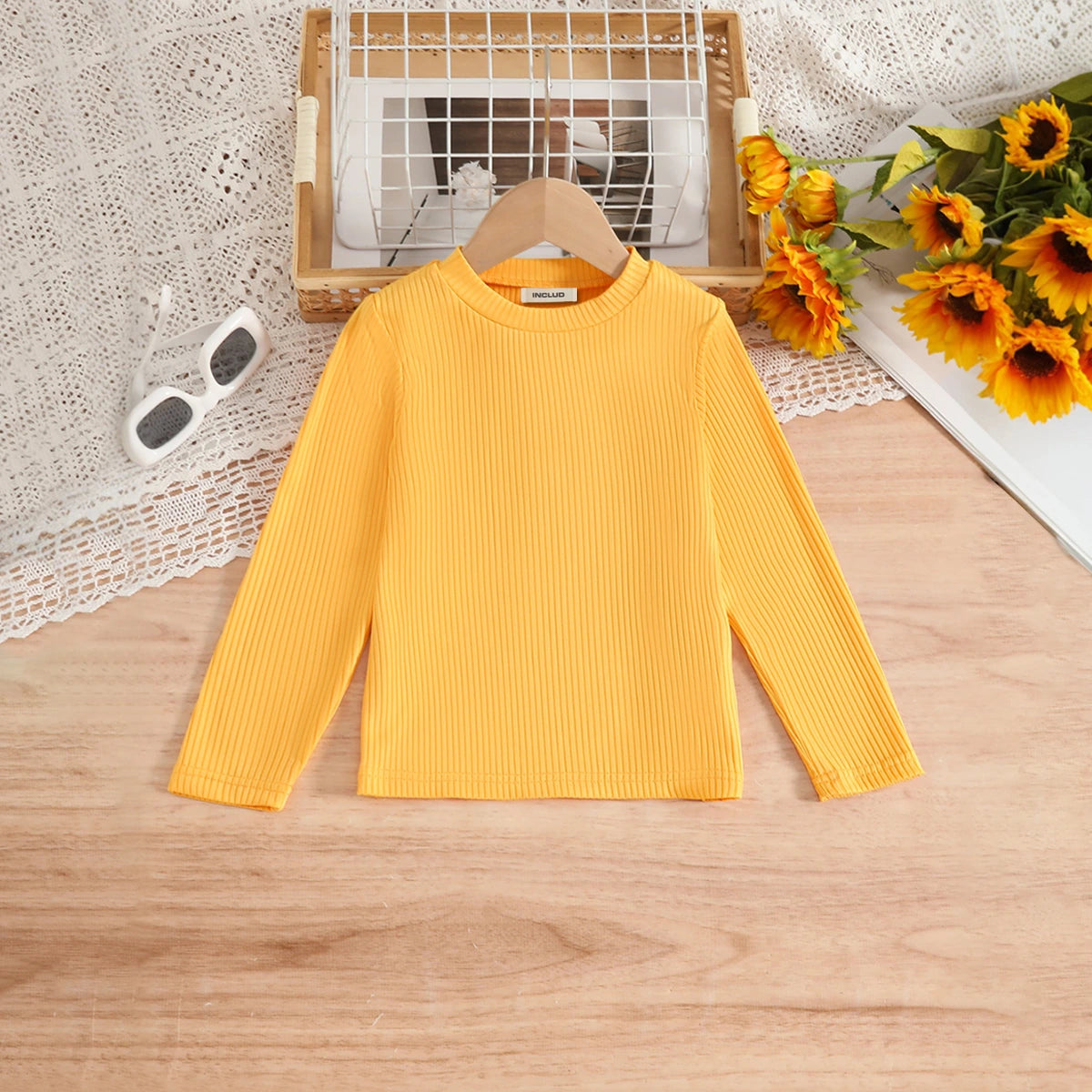 Girls Yellow Long Sleeves Top With Skirts Set Sets