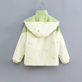 Boys Green Typographic Printed Hooded Jacket With Detachable Fleece Inner Jacket Coats & Jackets
