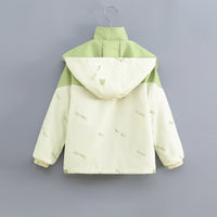 Boys Green Typographic Printed Hooded Jacket With Detachable Fleece Inner Jacket Coats & Jackets
