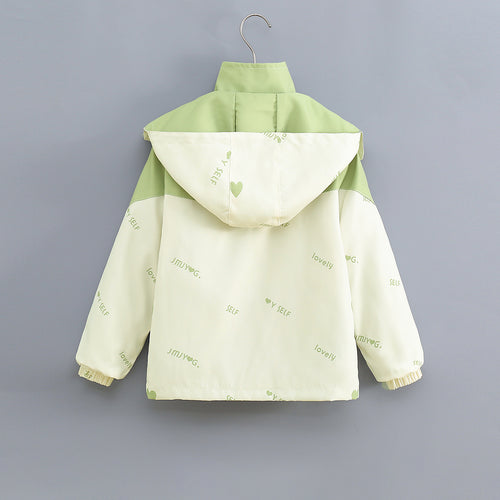 Boys Green Typographic Printed Hooded Jacket With Detachable Fleece Inner Jacket Coats & Jackets