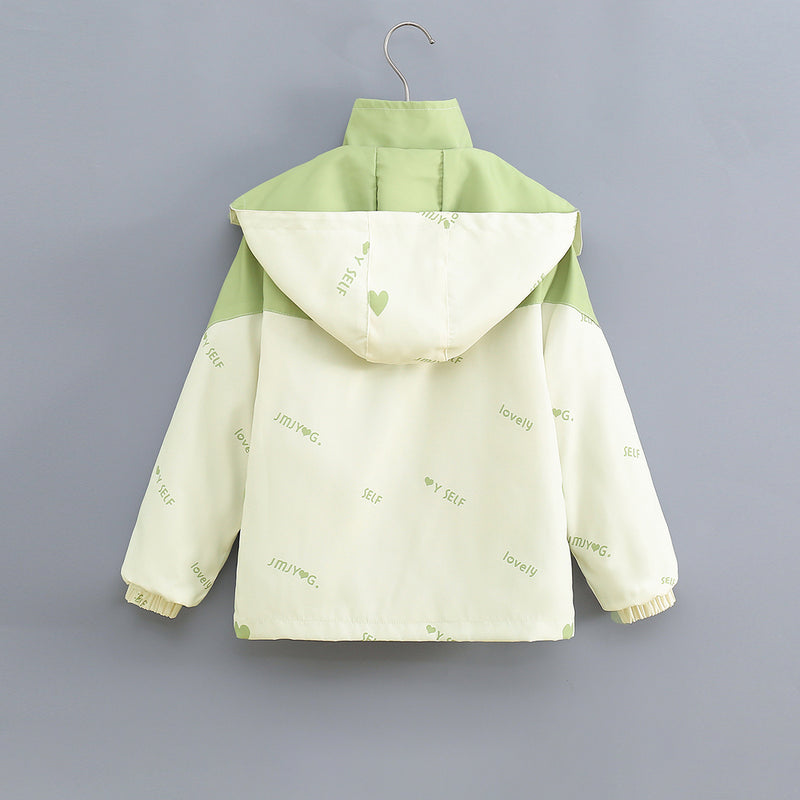 Boys Green Typographic Printed Hooded Jacket With Detachable Fleece Inner Jacket Coats & Jackets