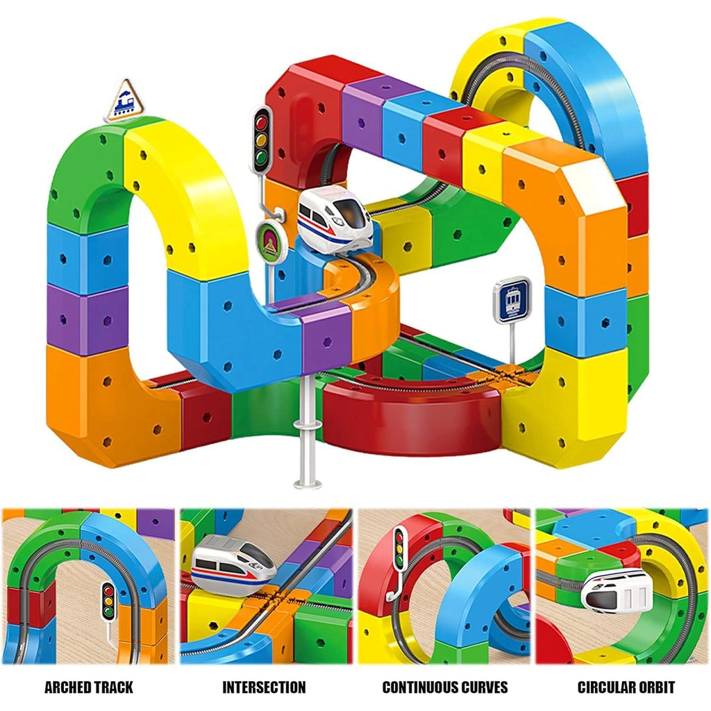 Electric Train Track Set for Kids -3D Anti-Gravity Flexible Tracks with Motorized Train, Traffic Signs & STEM Building Play Trending Accessories