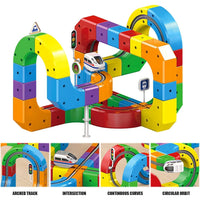 Electric Train Track Set for Kids -3D Anti-Gravity Flexible Tracks with Motorized Train, Traffic Signs & STEM Building Play Trending Accessories