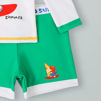 Boys Dinosaur Cartoon Print T-Shirt With Green Shorts Swimwear Sets Sets