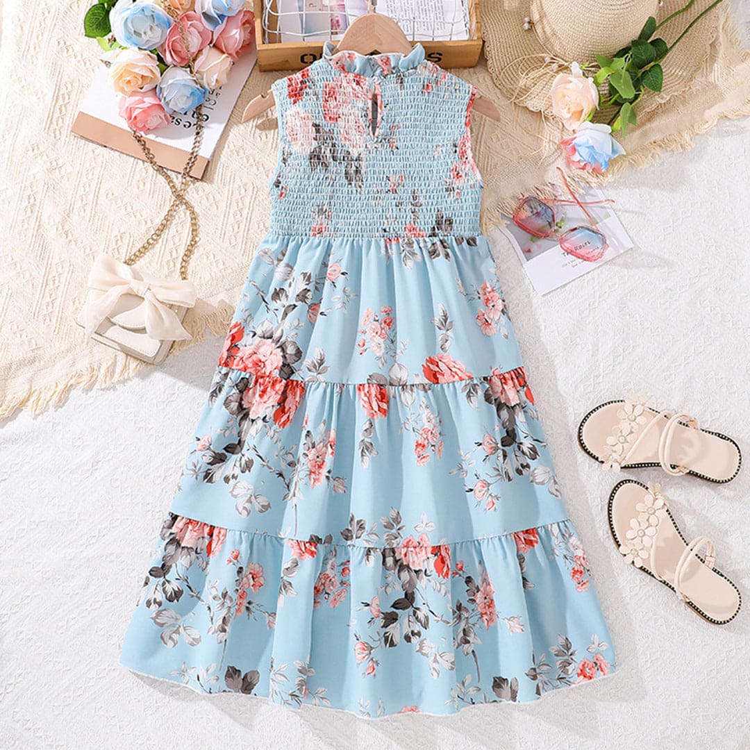Girls Floral Print Elasticated Fit & Flare Dress Casual Dresses   