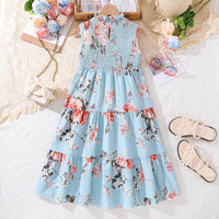 Girls Floral Print Elasticated Fit & Flare Dress Casual Dresses   