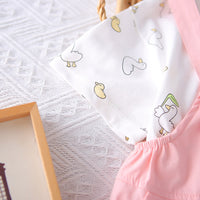 Girls Duck Printed T-Shirt With Light Pink 3D Duck Appliqued Dungaree Set 2 pc. Sets