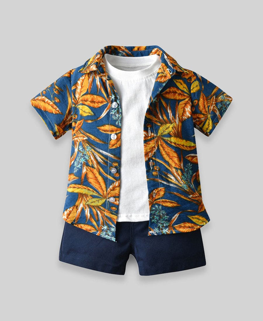 Beach Print 3 Piece with Shirt, Shorts & t-shirt