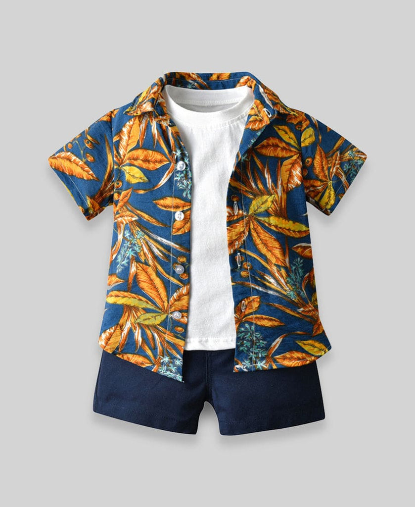 Beach Print 3 Piece with Shirt, Shorts & t-shirt Shirts Style 3 1-2 Y 