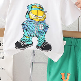 Boys Cartoon Graphic Short Sleeves T-Shirt With Green Shorts Set 2 pc. Sets