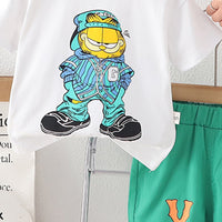 Boys Cartoon Graphic Short Sleeves T-Shirt With Green Shorts Set 2 pc. Sets
