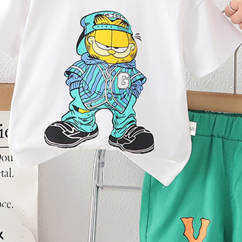 Boys Cartoon Graphic Short Sleeves T-Shirt With Green Shorts Set 2 pc. Sets