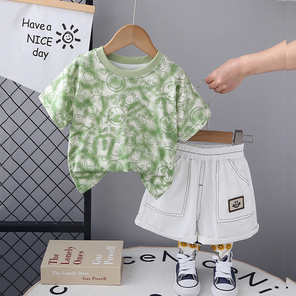 Boys Smiley Printed T-Shirt With Elasticated Shorts