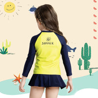 Girls Yellow Typographic Printed T-Shirt With Skorts Swimwear Sets Sets
