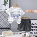 Boys White Typographic Print T-Shirt With Denim Shorts Sets Sets White 1-2 Y