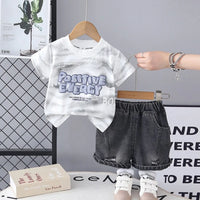 Boys White Typographic Print T-Shirt With Denim Shorts Sets Sets White 1-2 Y