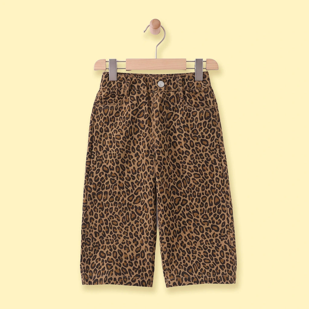 Girls Brown Animal Print Elasticated Pants Pants Brown 4-5 Y
